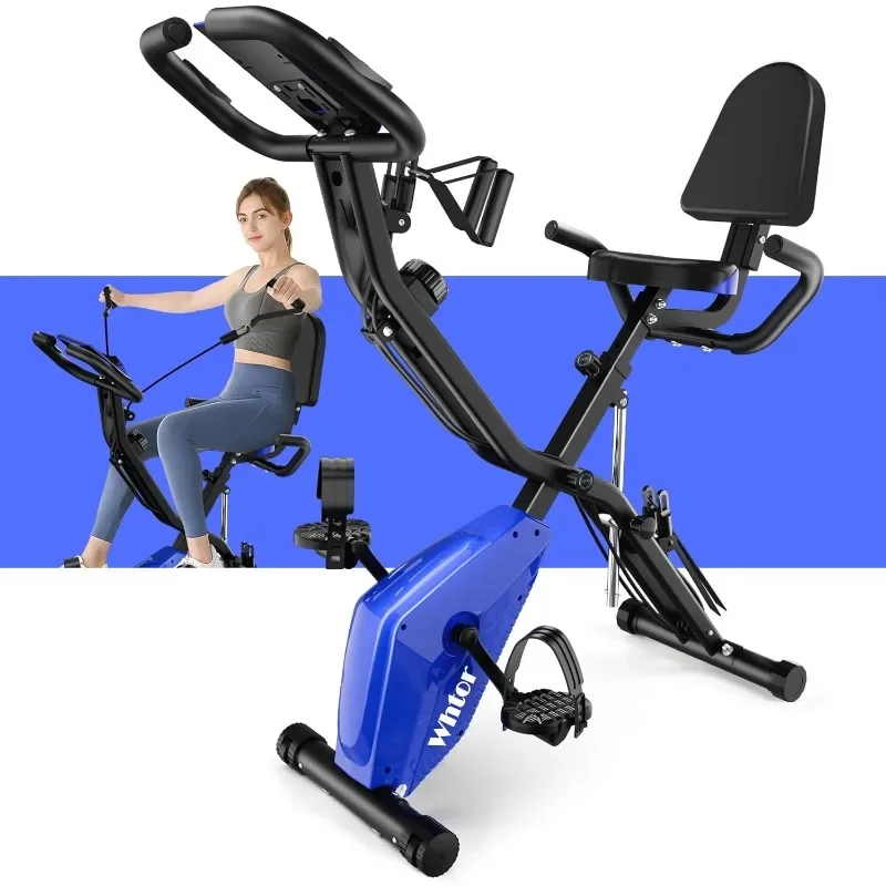 Folding Exercise Bike，5 IN 1 Stationary Bike for Home with LCD Monitor / 16-Level Adjustable Resistance Full Body Workout