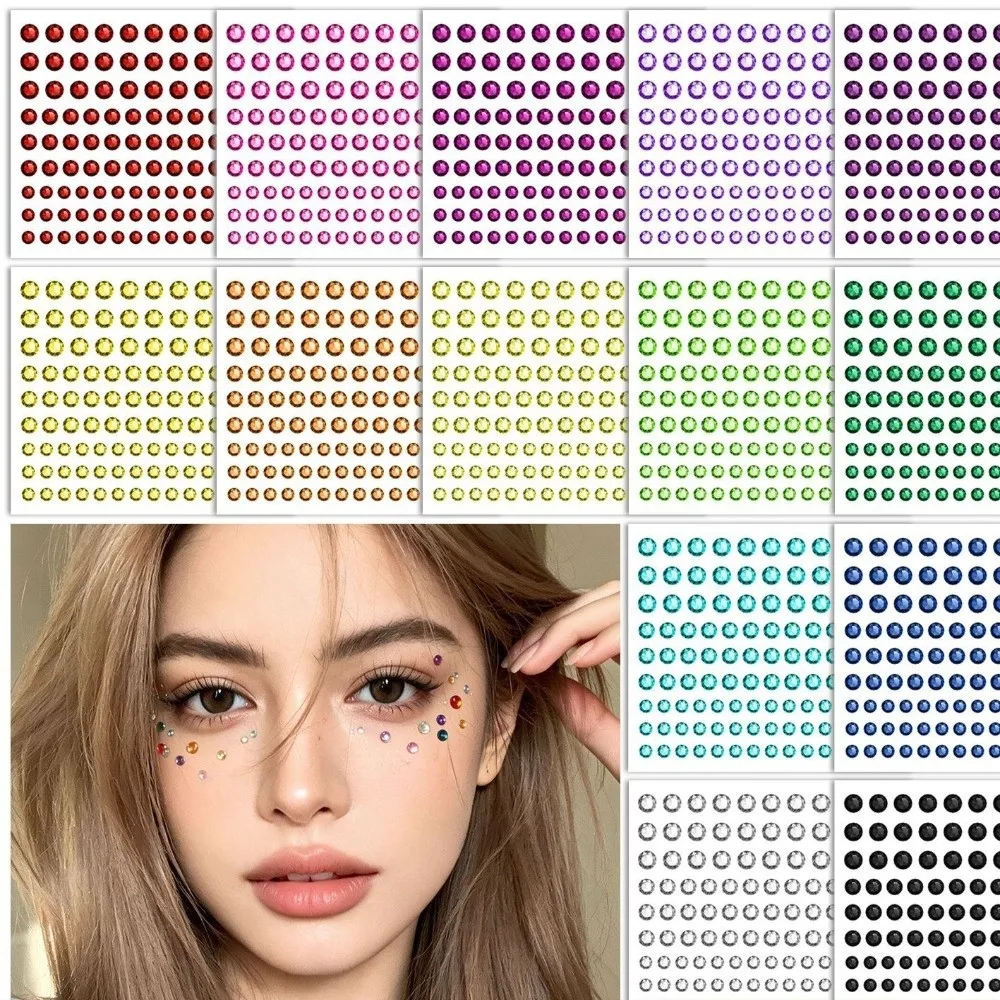 10 Sheets with Adhesive Backing 3/4/5mm Round Bedazzling Sticker Makeup Sparkling Face Eye Jewels Sticker Waterproof DIY