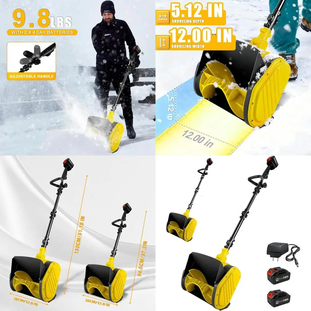 

12 Electric Snow Shovel, 2×4.0Ah Batteries & Charger, 26FT Throw, Detachable 3-Section Pole, Adjustable Handle for Driveway, Pat