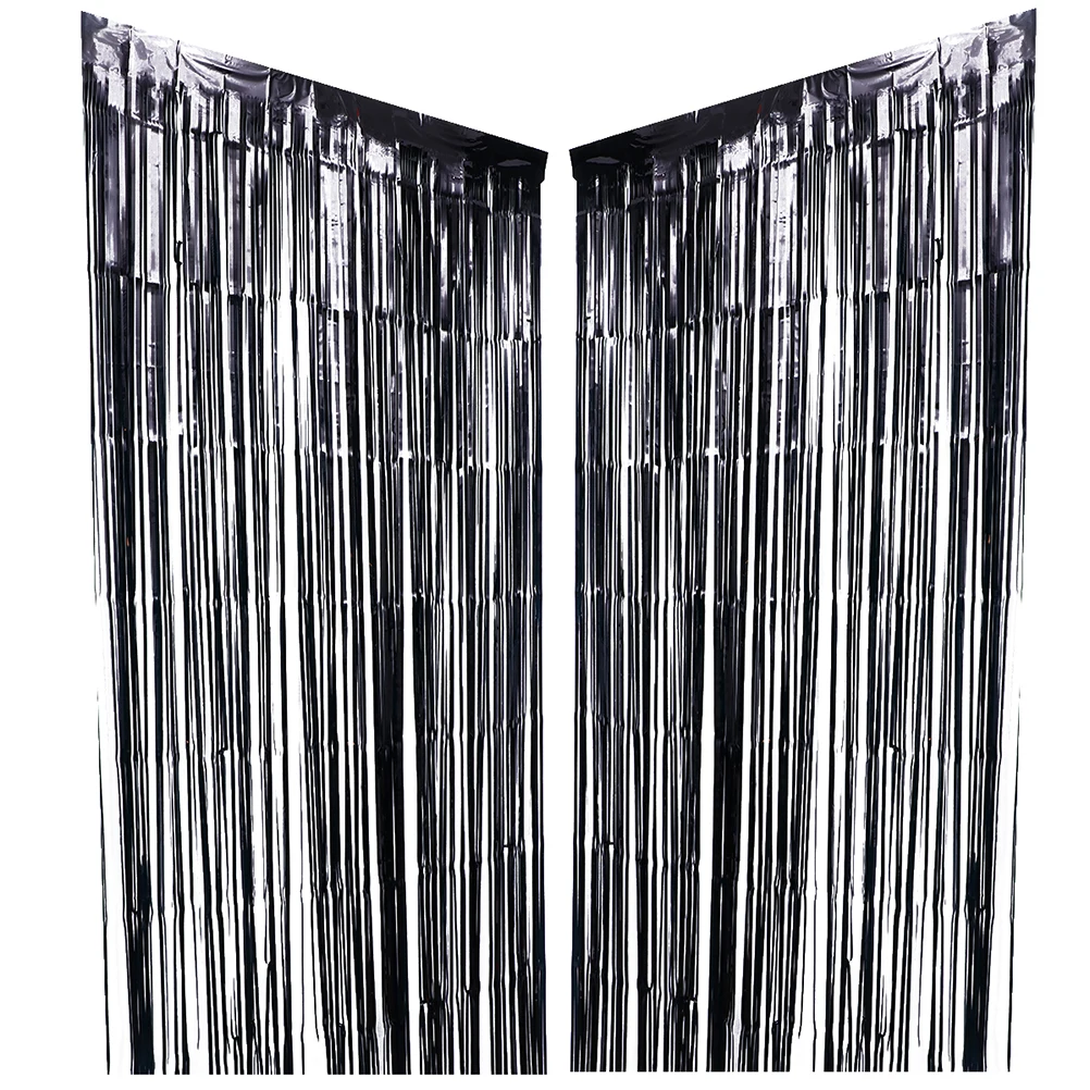 

2Pcs Black Rain Silk Fringe Curtains 1m x 2 5m PET Party Backdrop Wall Decorations for Birthday Wedding Festivals