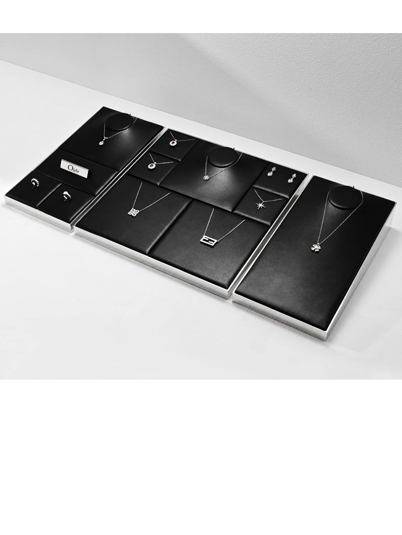 Oirlv Schwarzes PU-Leder Schmuck-Display-Set: Ring-, Ohrring- und Halsketten-Präsentationstablett, Kombinierbarer Schmuck-Organizer – Detail 10
