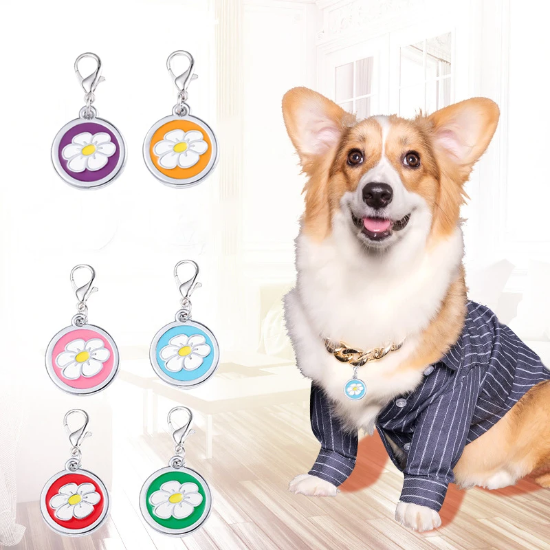 Cute Flower Dog Tag Round Personalized Cat Brand Pet Dog ID Card Custom Name Keychain Anti-lost Dog Accessories Pet Collar