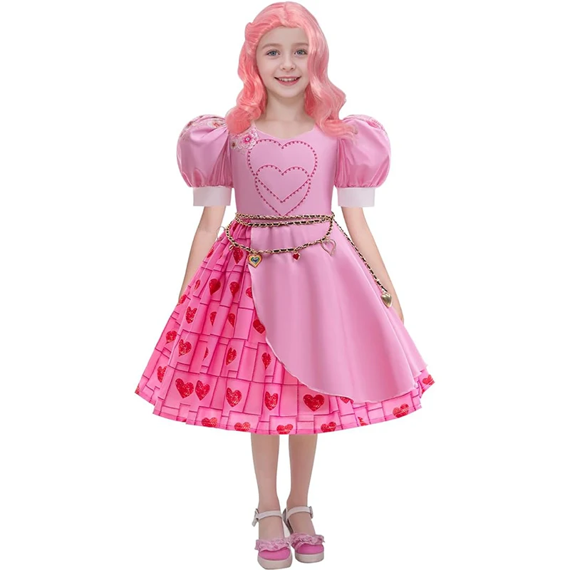 

Girl Elegant Dress Carnival Cosplay Clothes Kid Rise Red Girls Bridget Pink Princess Dress with Wigs Socks Birthday Costume