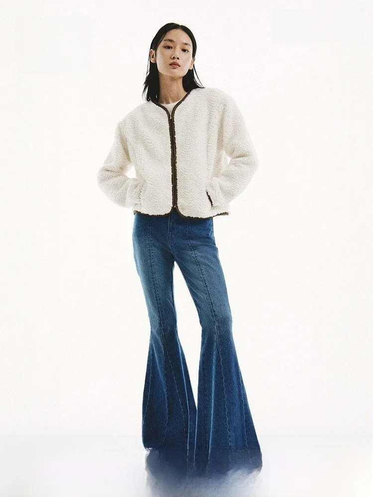 

Женский кардиган H&M Teddy Fce на молнии, весна 2026, цвет Chou White, универсальный, приталенный крой, полиэстер, повседневный, элегантный