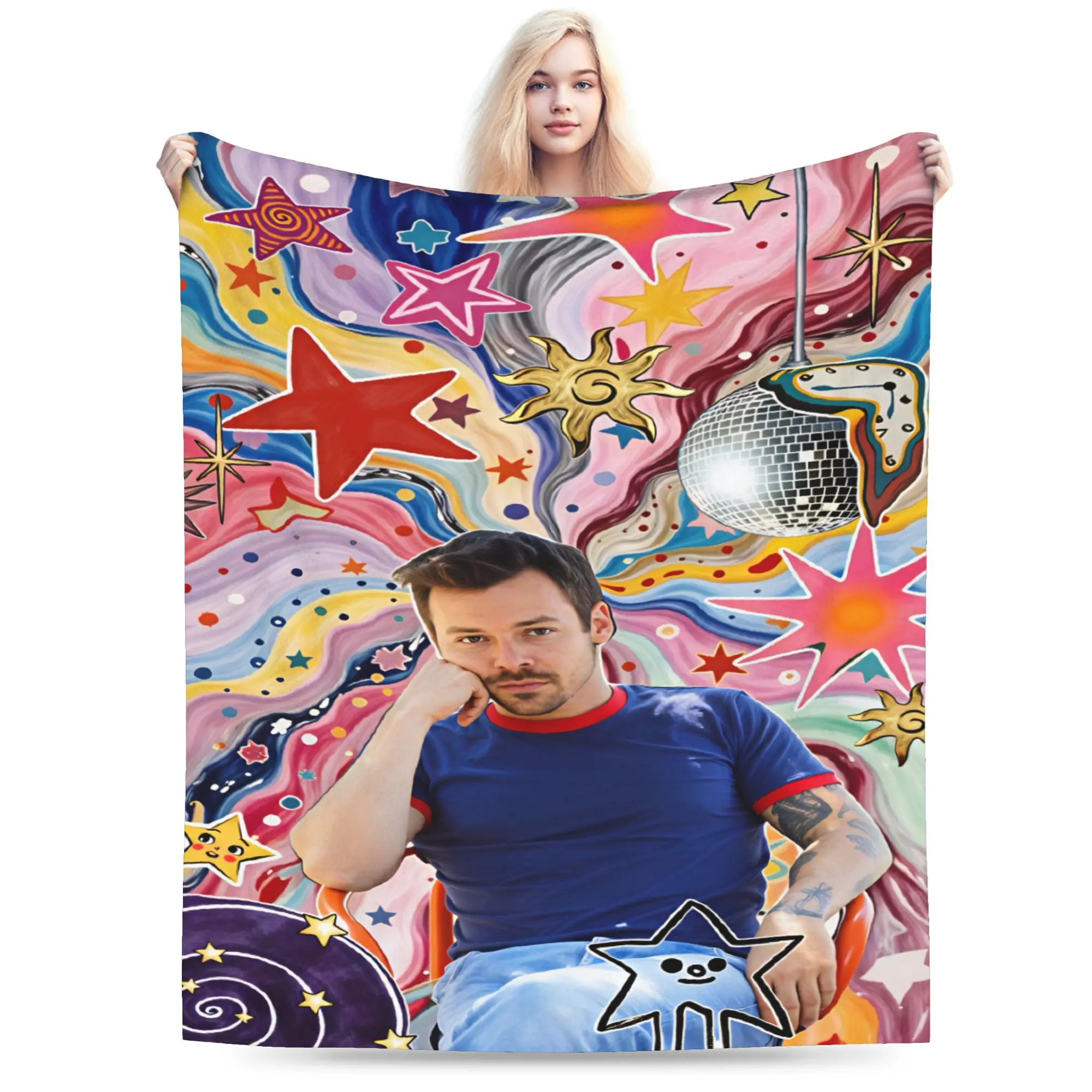 Harrys S-Styles Kiss Al the Time Super Soft Blanket For Chair Sofa Bed  Print Throw Blanket Winter Camping Flannel Bedspread