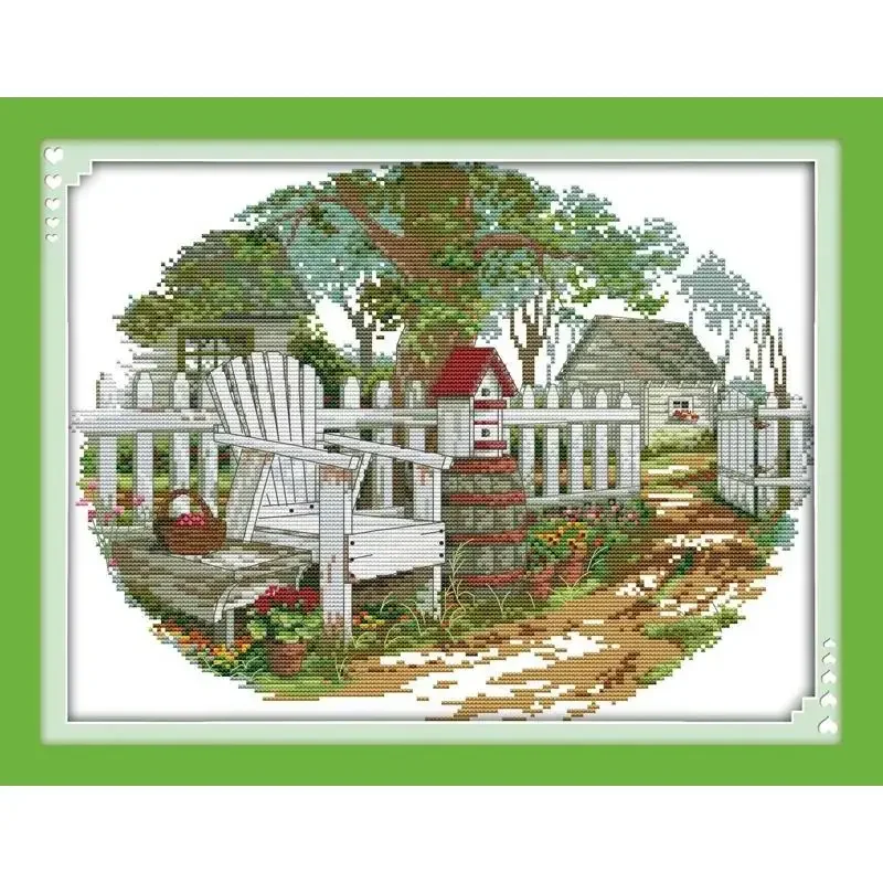 Joy Sunday News Printedd Cross Stitch Kit,  Easy Pattern With Aida and DMC Threads  Stamped Fabric Embroidery Set- Country Cotta