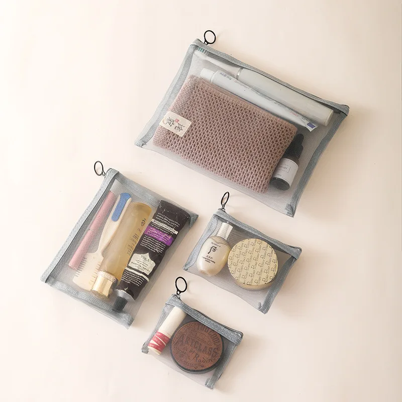 

Transparent Mesh Cosmetic Storage Bag Simple Portable Large-capacity Storage Bag Washing Hollow Design Cosmetic Organizer