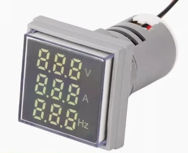 22mm Mini Voltage Current Hertz LED Indicator Light Three Display AC Digital Display Meter Multi functional Square Instrument