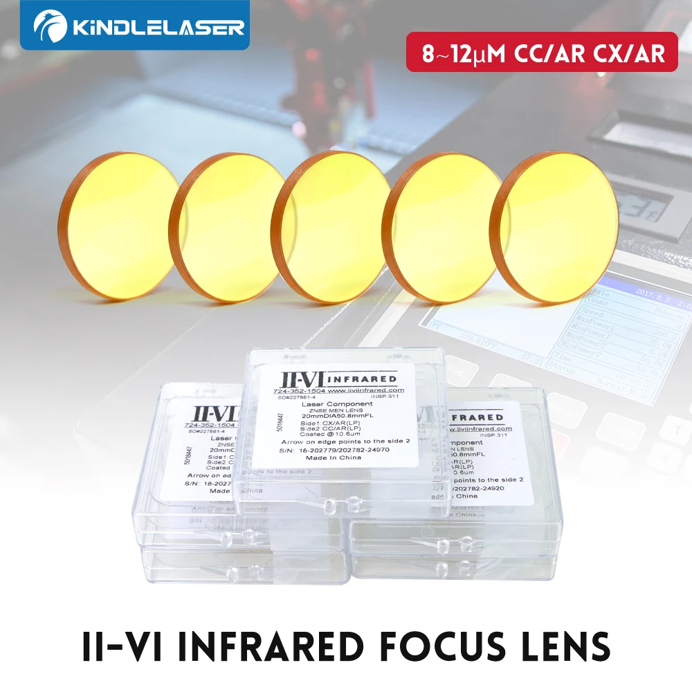 Kindlelaser 1/3/5/10 II-VI INFRARED CO2 Laser Focus Lens Dia.20mm FL 38.1 50.8 63.5 76.2 101.6 mm For CO2 Laser Cutting Machine