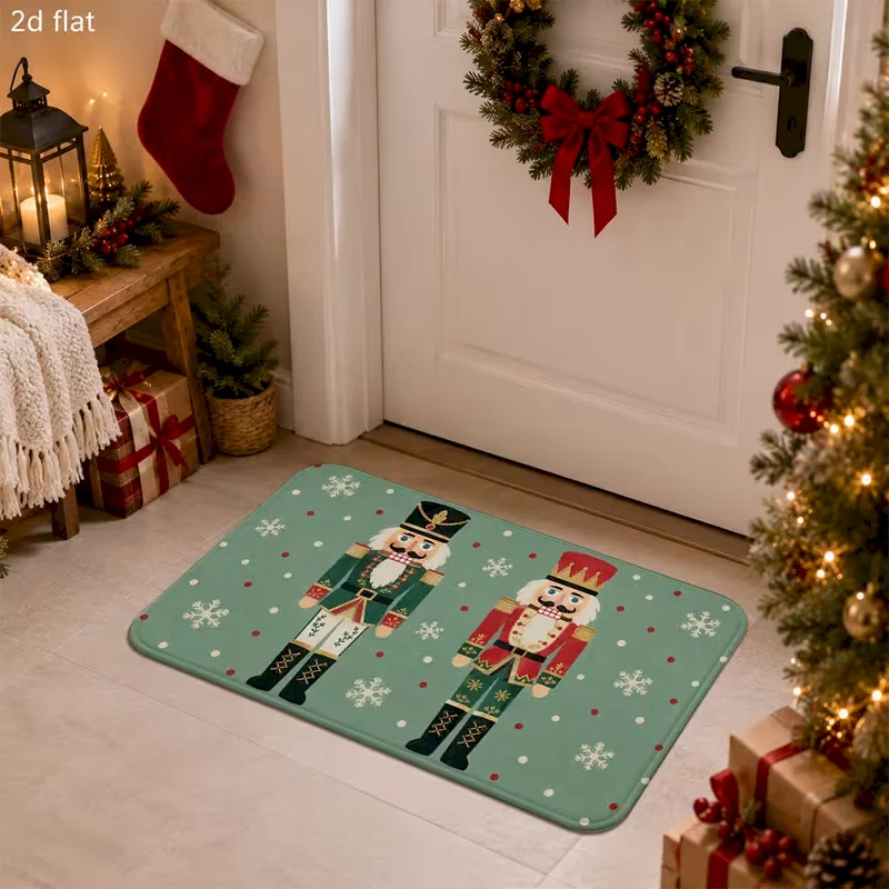VIKAMA Christmas Doormat Non Slip Absorbent Washable Floor Mat Black Ho Ho Ho Santa Letter Bells Candies Decor