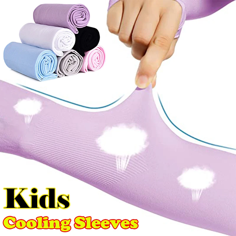 4-12 Years Kids Arm Sleeves Summer Cooling Ice Sports Sun UV Protection Long Arm Cover Girls Boys Elastic Cycling Beach Sleeve