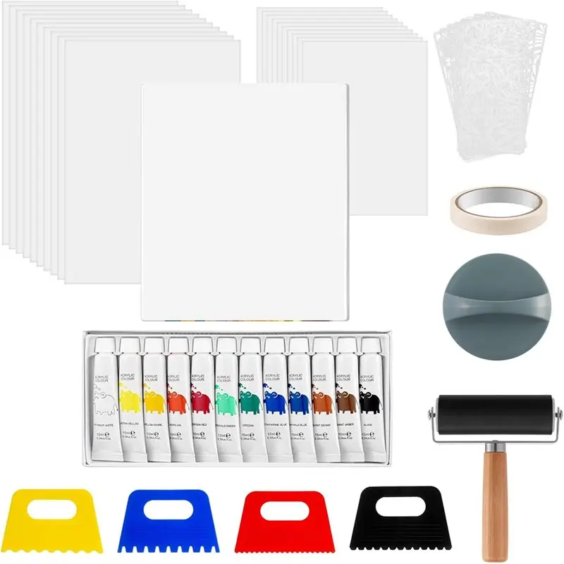 

【CHRISTMAS 】For Card Making Gel Printing Plate Kit 8" X 10", Includes Gelatin Plate, Brayer, Printmaking Paper, Acrylic Paint, S