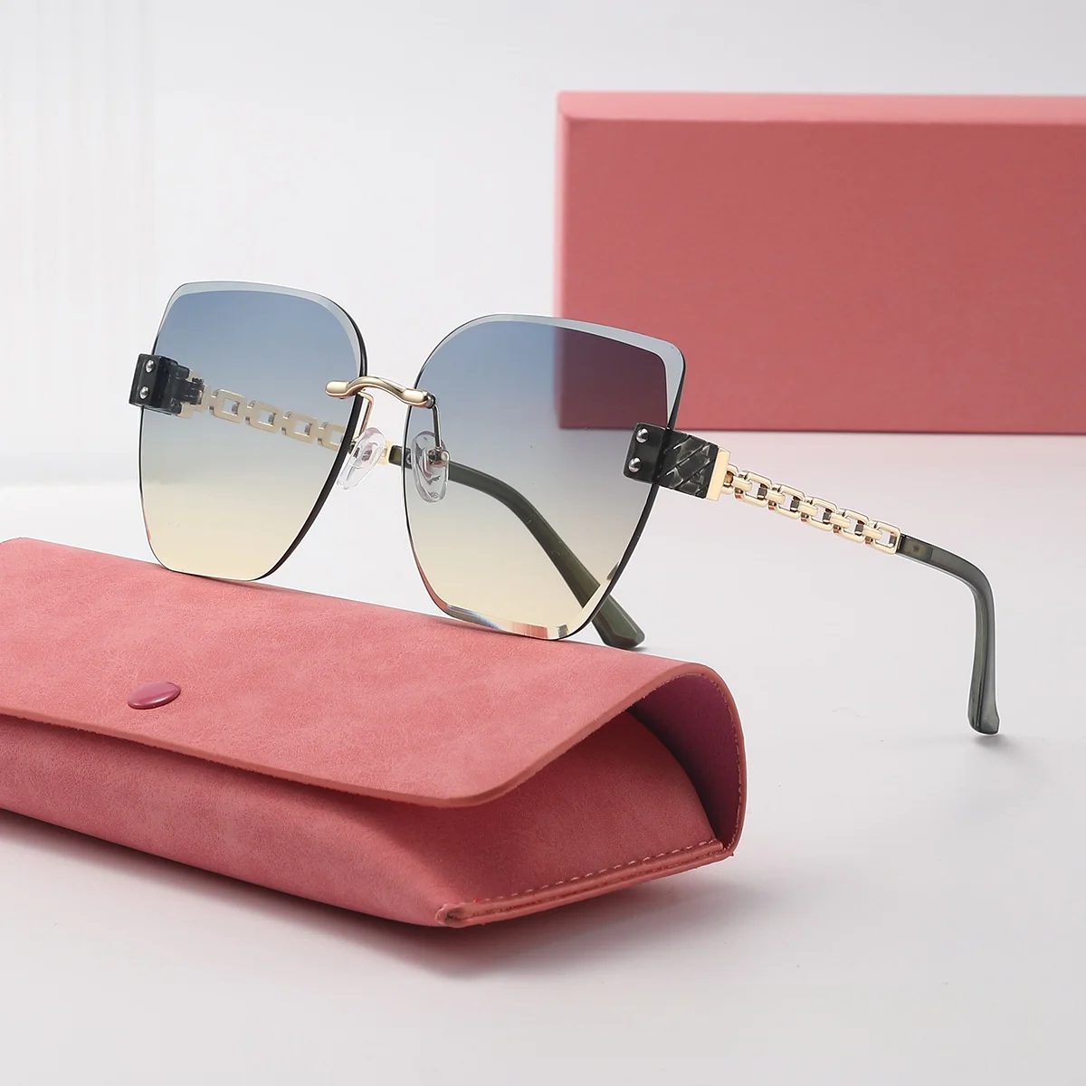 Neue Retro-Sonnenbrille im Farbverlauf mit Schlichten Kanten im Kleinen-Duft-Stil für Damen, Modische Großrahmige UV-Sonnenbrille 2409 – Detail 11