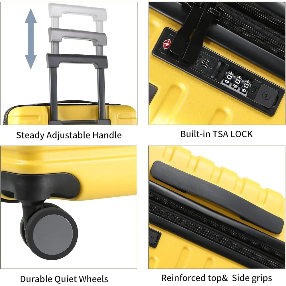 Yellow 20-Inch Expandable Hard Shell Carry-On Suitcase with Spinner Wheels and TSA Lock, Airline Approved