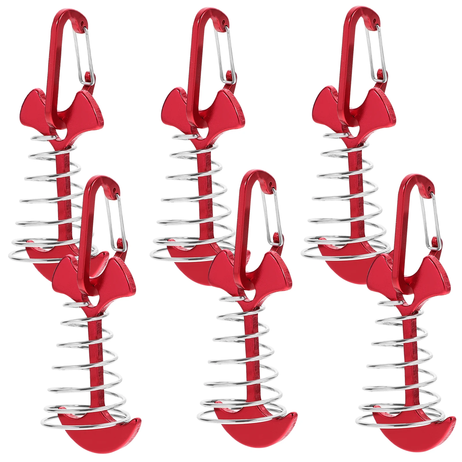 

6 set Fish Bone Tent Stakes Aluminum Alloy Camping Ground Deck Pegs Windproof Black Spring D Outdoor Snow Stakes Fixing Buckle