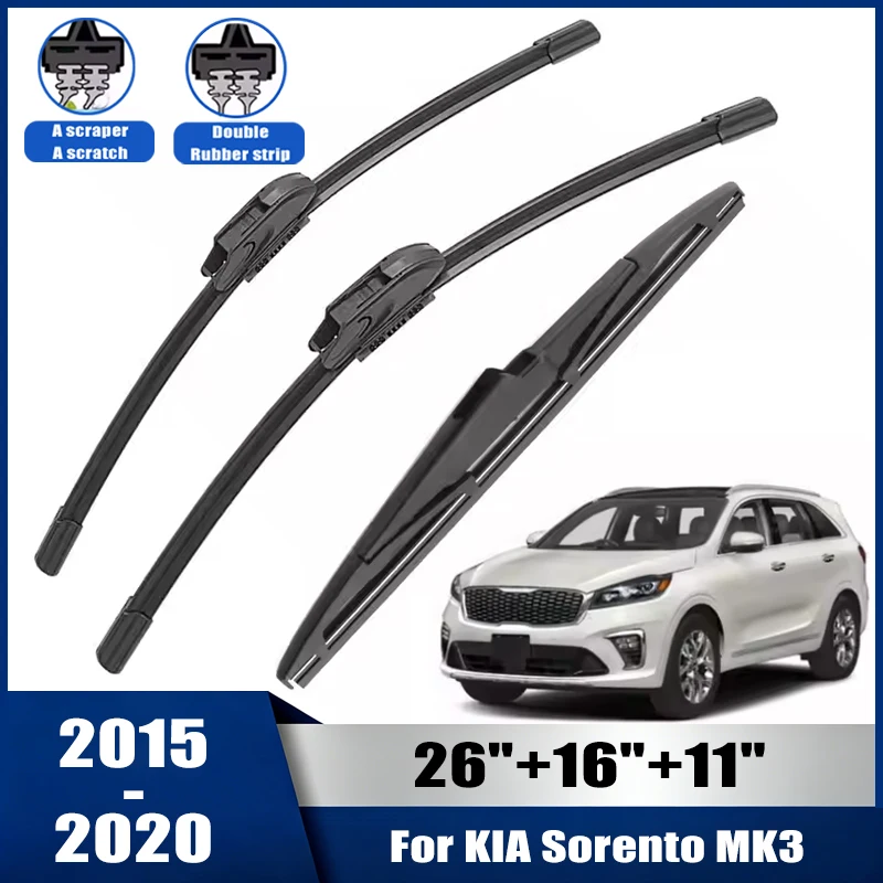 26''+16''+11'' Car Wiper For KIA Sorento MK3 2015-2020 Front Rear Wiper Blades Brushes Auto Accessories 2016 2017 2018 2019