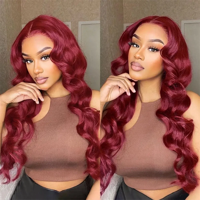 99j Burgundy Red 13x6 HD Lace Frontal Human Hair Wigs 30 34 Inch 13x4 99J Burgundy Body Wave Lace Front Wigs For Women For Women