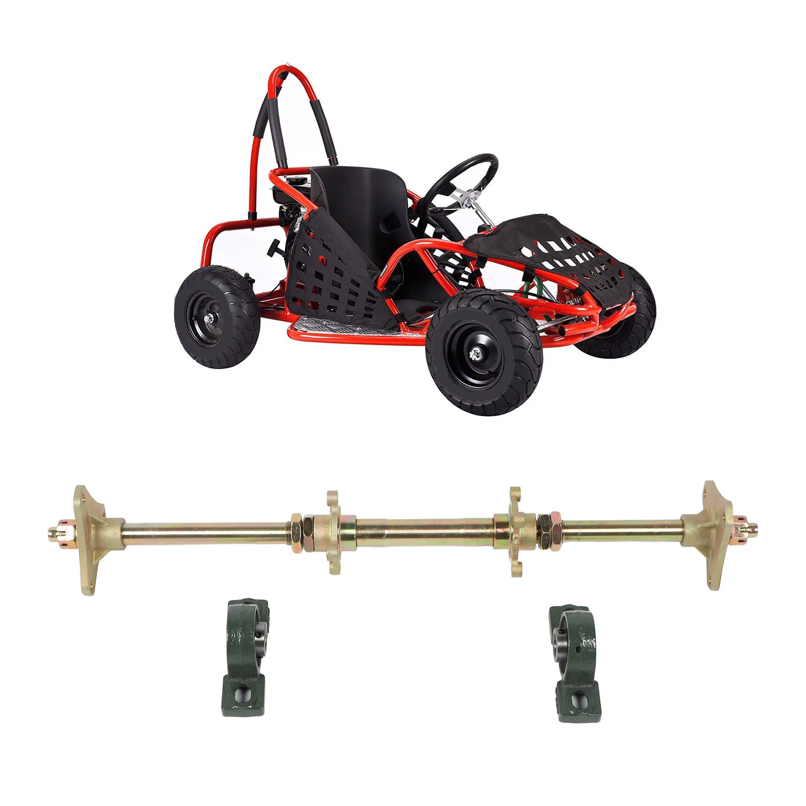 

24inch Rear Axle Shaft Kit Flanges Fixing Mounts Heavy Duty High Strength DIY Rear Axle Kit for 50‑150CC for Drift Trikes