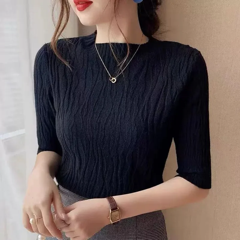 Spring Summer Korean Fashion Solid Sweater Women Short Sleeve Tops 2023 Pull Femme Casual Slim Female Pullover Knitted Clothes