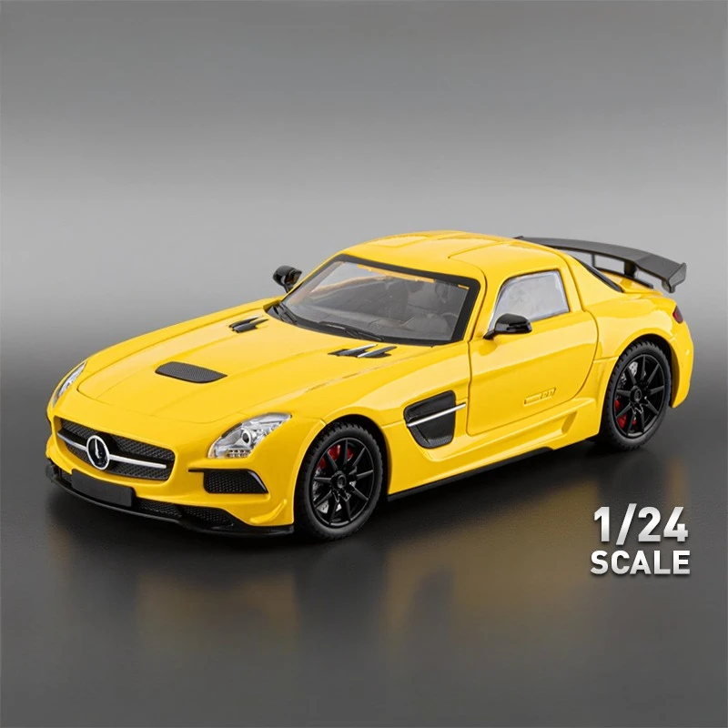 

1:24 SLS супер спортивный автомобиль, литая под давлением модель из сплава, металлический автомобиль, звук и свет, коллекция, украшения для хобби, день рождения