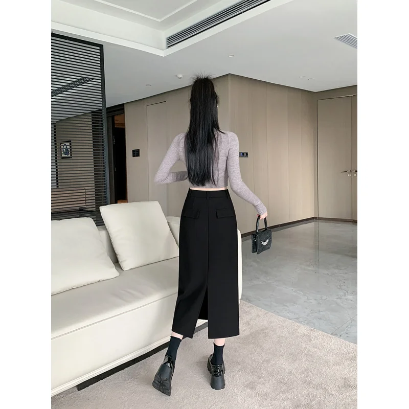 Plus Size Elegant High-End Versatile Straight-Leg Suit Skirt Spring New Style for Plus Size Women, Belly-Covering Slimming Long