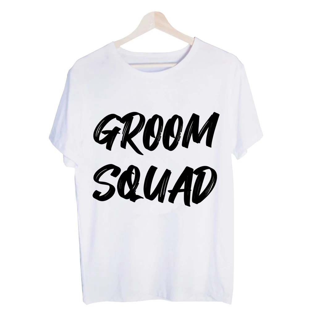 Men's Groom Squad Letter Print Graphic Tee, Short Sleeve Crew Neck T-Shirt for Bachelor Party and Wedding Events