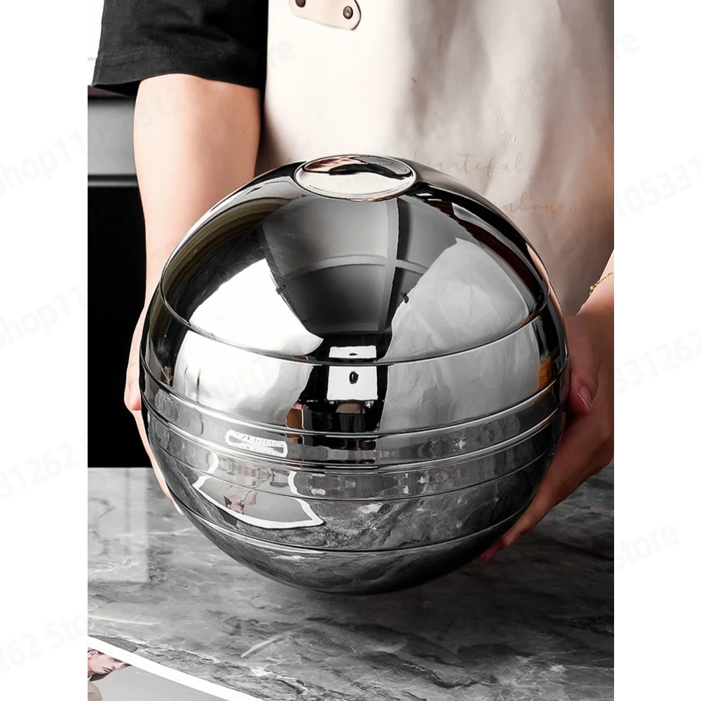 7-piece set Premium Creative Spherical Stainless Steel Tableware Set Bowl Plate Ornament Double Layer Anti Scald Luxury Home