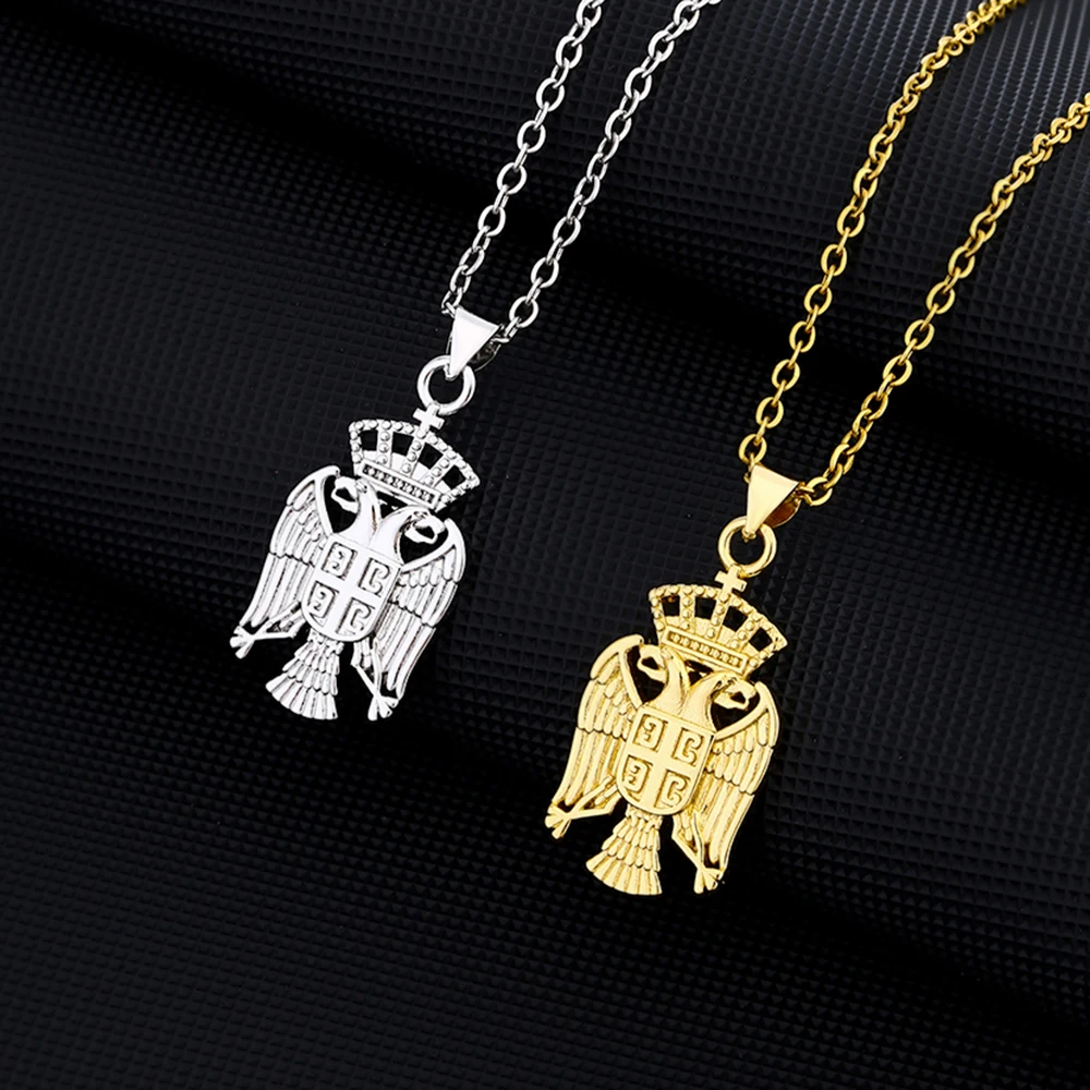 Fashion Republic of Serbia Eagle Pendant Necklace Stainless Steel Chain For Women Men Gold Silver Color Charm Serbian Jewelry