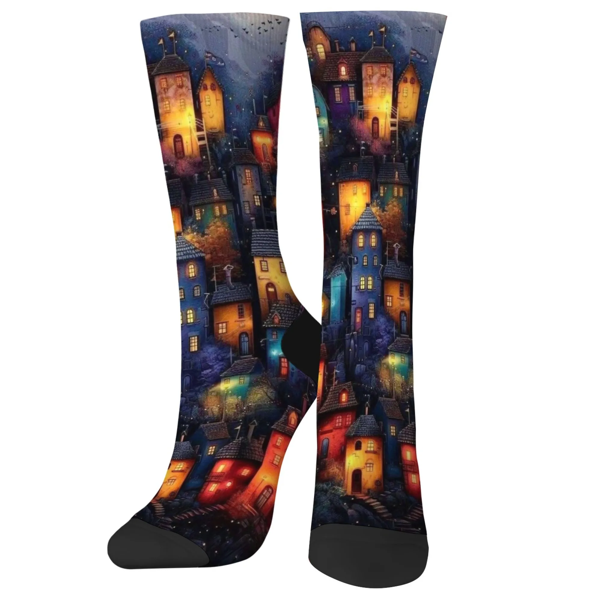 Die Szene einer Märchenstadt Mode Herrensocken Neuheit Lustige Kompressionssocken Weiche warme rutschfeste lässige Sportsocken Geschenk