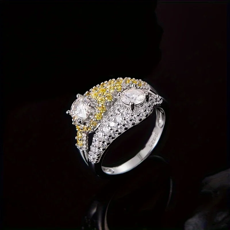 Gazing Jewelry S925 Sterling Silver, GRA Certified, Moissanite Ladies' Ring, Fashion-Designed Accessory Jewelry, Gift