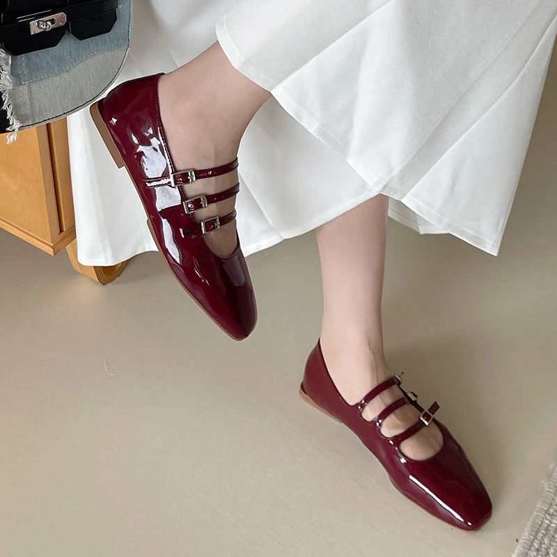 Fashion Shallow Buckle Strap Women Designer Shoes With Flats Spring Summer Square Toe Ladies Lolita Shoes Female Footwear