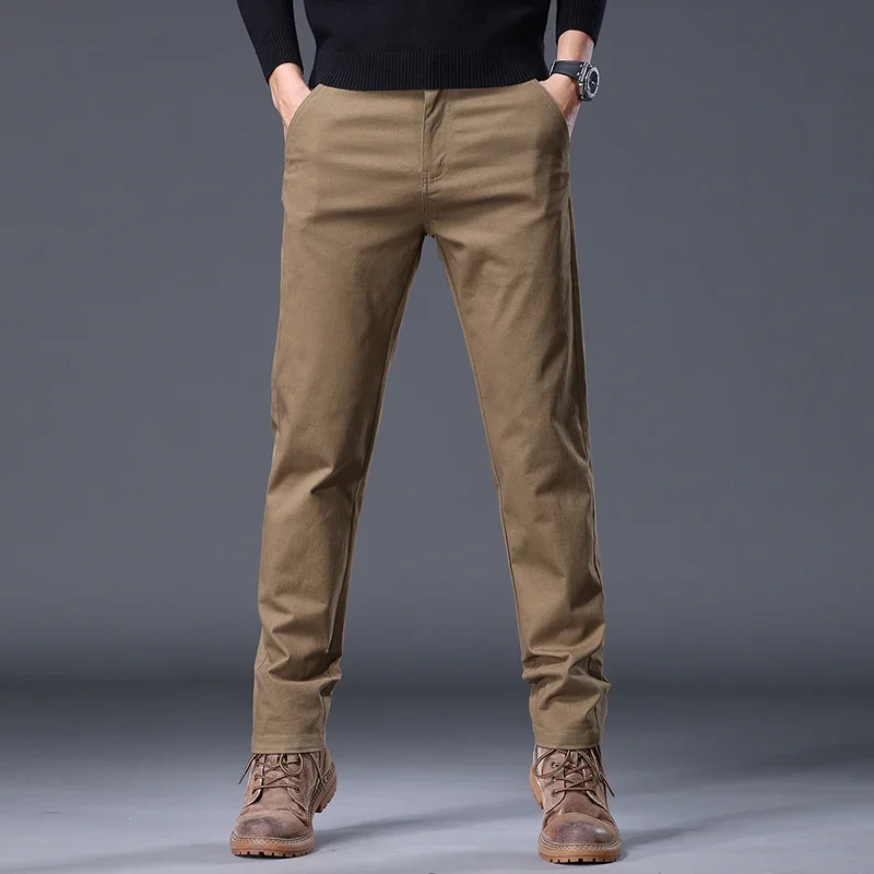 خريف جديد في 97% سراويل رجالية قطنية موضة كورية سراويل مستقيمة بقصة ضيقة سراويل تقليدية ناعمة ومريحة قابلة للتمدد بلون واحد #4