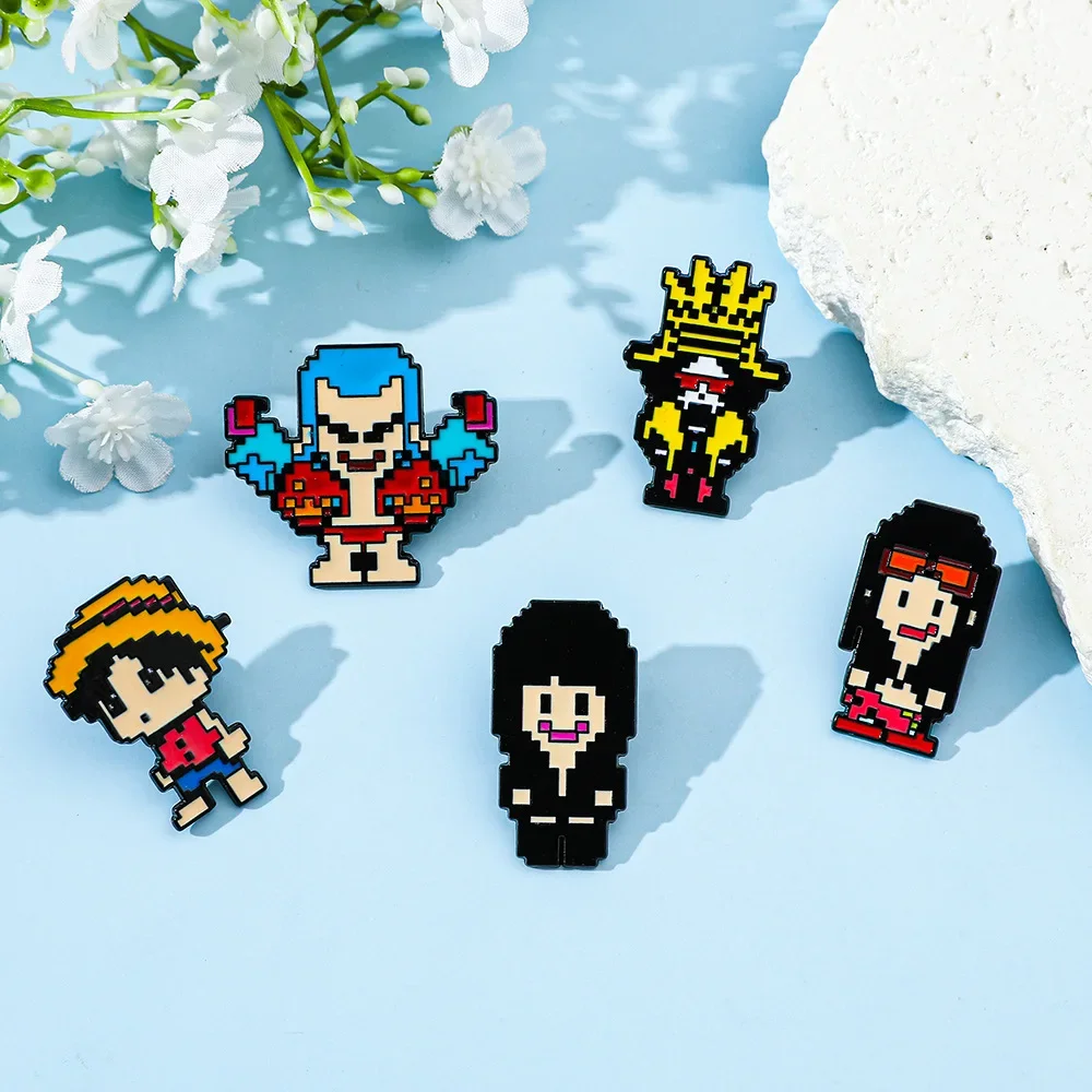 5 Pcs Creativity Pixel Style Brooch Anime Luffy Chopper Franky Enamel Pin Metal Badge Jewelry Clothing Backpack Accessories Gift view 5