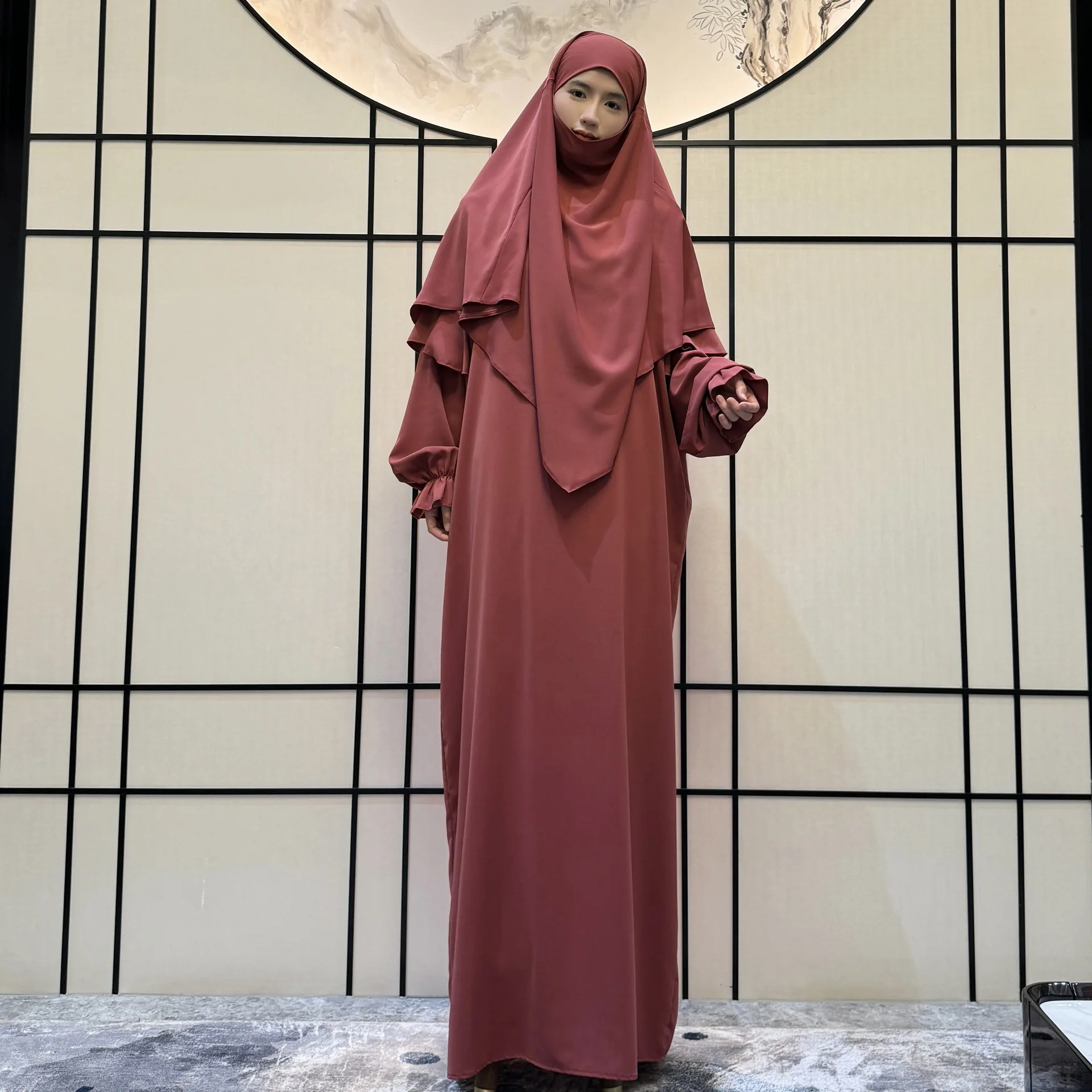 2024 Loriya Solid Color Two Piece Muslim Clothing Fashion Solid Color Casual Dress Abaya