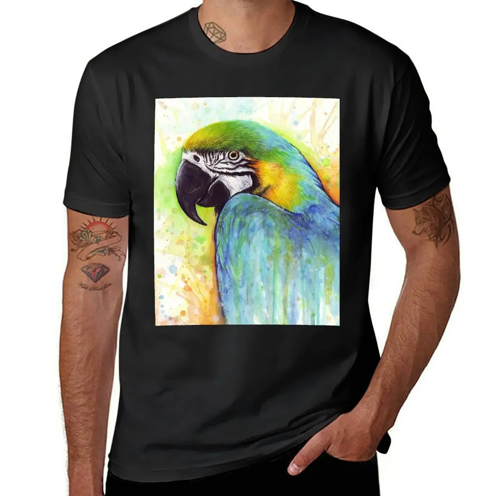 Macaw Watercolor T-Shirt plus size tops oversized t shirt Short sleeve tee mens graphic t-shirts pack