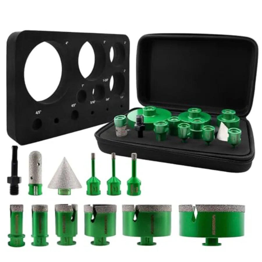 

Diamond Tile Hole Saw Kit - 6/6/8/20/25/35/50/75/100mm Diamond Core Drill Bits+4/5" Finger Milling Bit+2" Beveling Chamfer Bit+