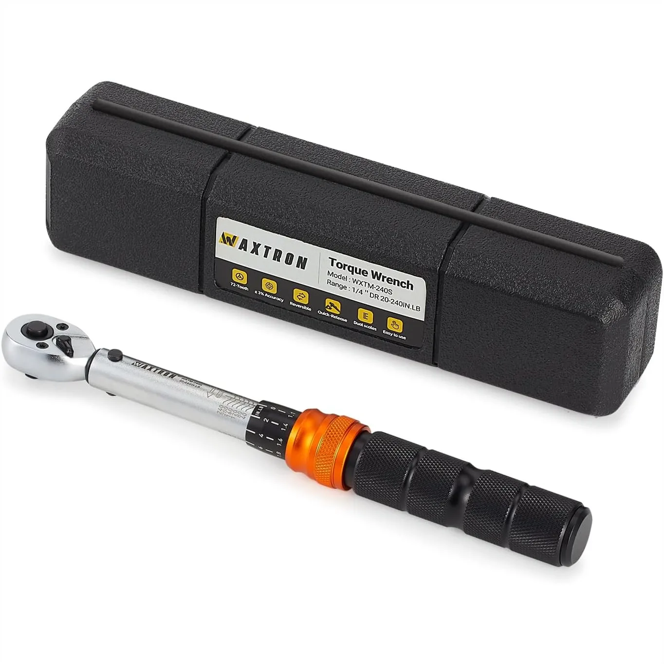 

1/4" Drive Click Torque Wrench 20-240 In-Lb 2.3-27 Nm Dual Scale Micrometer Wrench For Bike Bicycle Maintenance With 72-Tooth Ratchet Head