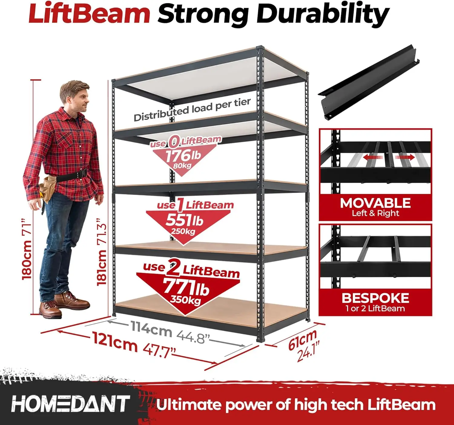 5 Tier Laminated Boltless Heavy Duty Garage Storage Adjustable Wide Size Metal Shelving Unit Utility Rack Shelves