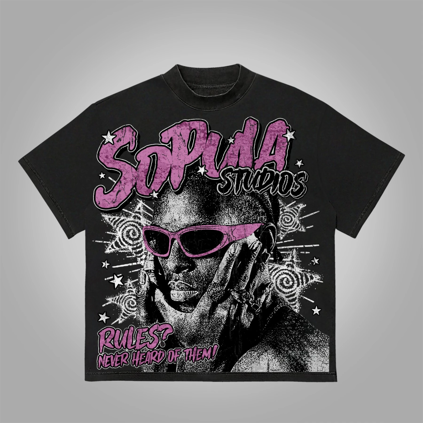 

Rules Never Heard Of Them Graffiti Print Round Neck Short Sleeved Casual Cotton Printed Y2k Style Patterned T-Shirt Streetwear