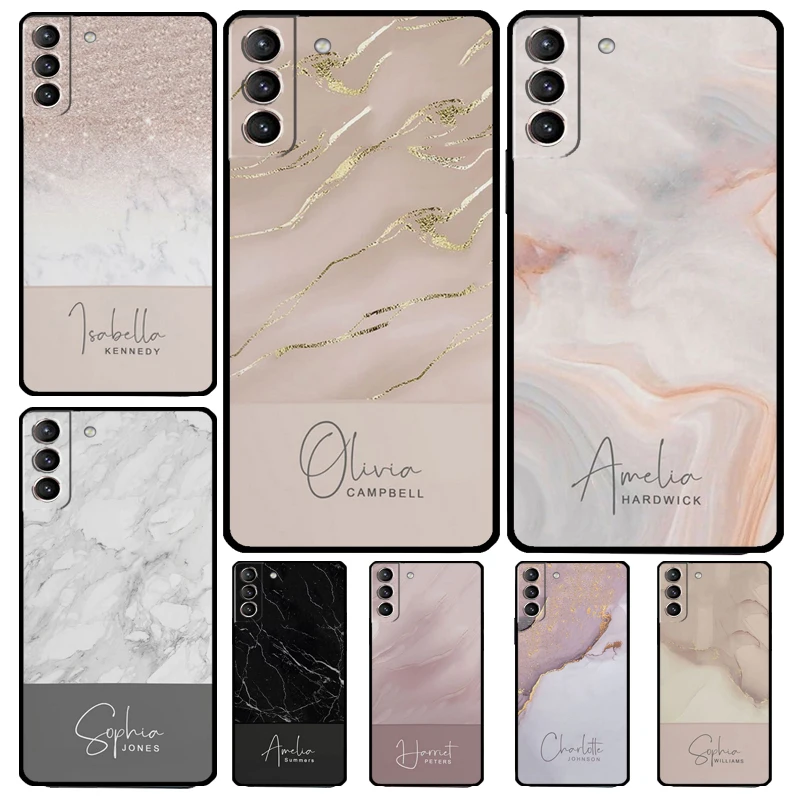 Personalised Signature Surname Marble Case For Samsung Galaxy S23 S22 Ultra S20 S21 FE S9 S10 Plus Note 10 20 Ultra Back Cover