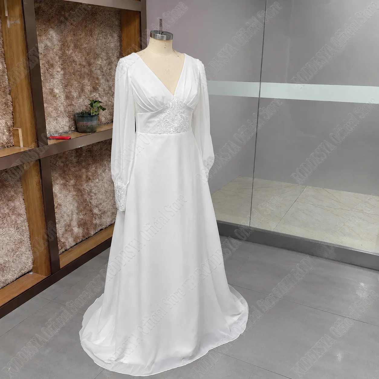 Jeheth Boho A-Linie Chiffon Brautkleider sexy V-Ausschnitt rücken frei Brautkleid Spitze Puff Ärmel Vestidos de Novias nach Maß 2024Jeheth Boho A-Linie Chiffon Brautkleider sexy V-Ausschnitt rücken frei Brautkleid Spit – Detail 9