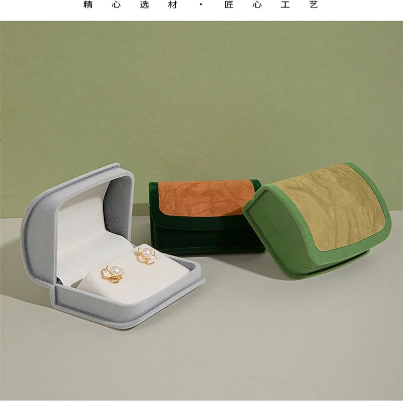 قطعة واحدة من صندوق مجوهرات مخملي متطور منحني مزدوج اللون، قلادة دائرية، صندوق تخزين الأقراط #5