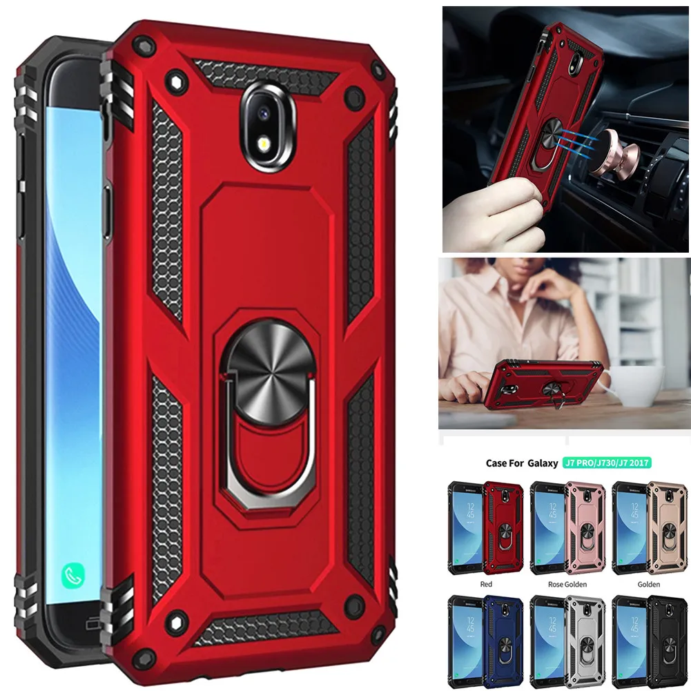 Luxury Armor Soft Shockproof Case For Samsung Galaxy J5 2017 J7 Pro J530F/DS J730F/DS J530FM J730FM Ring Holder Magnet  Cover