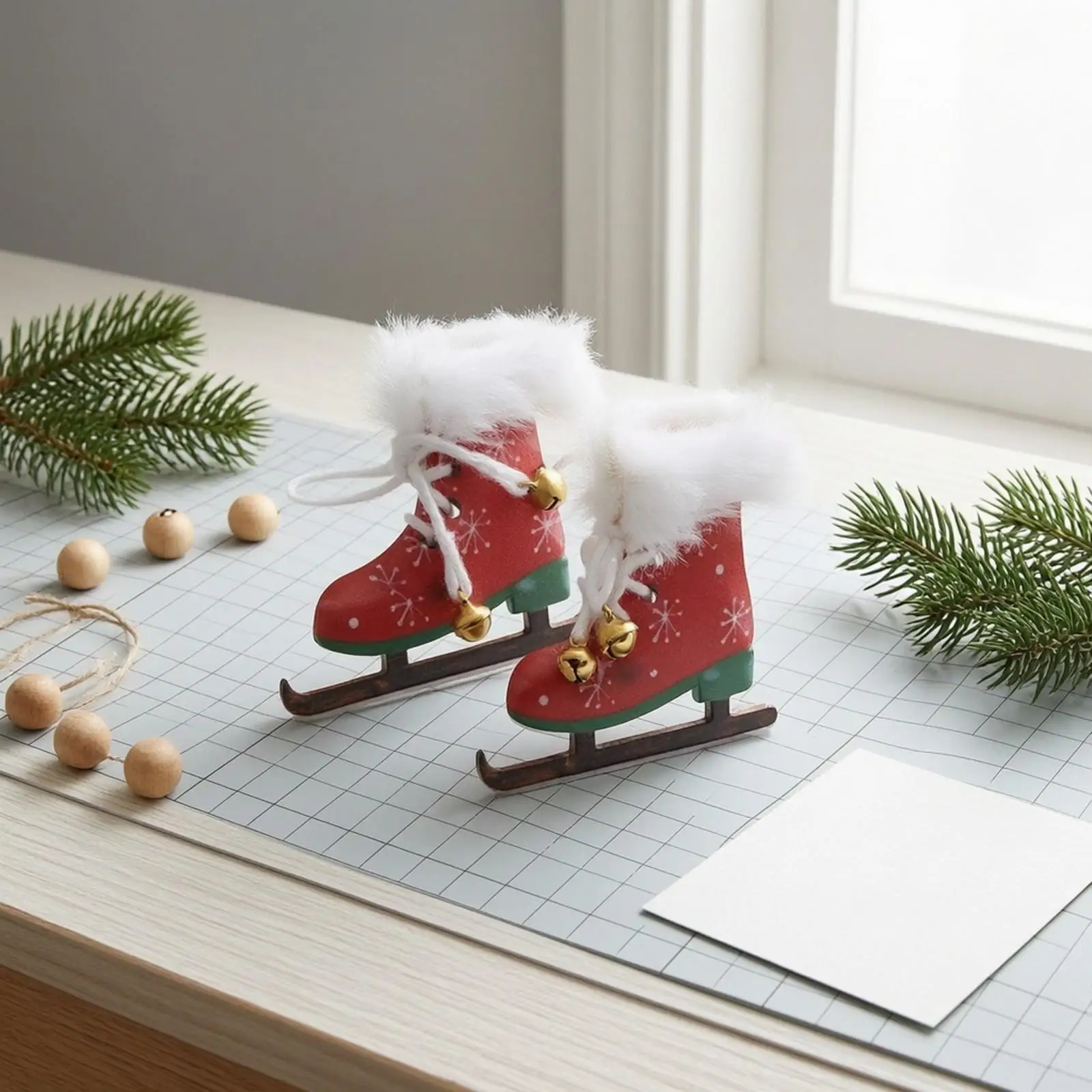 Christmas Industrial Skate Decoration Wood Metal Plush for Snowman Festive Tree Ornament Winter Wonderland Accent