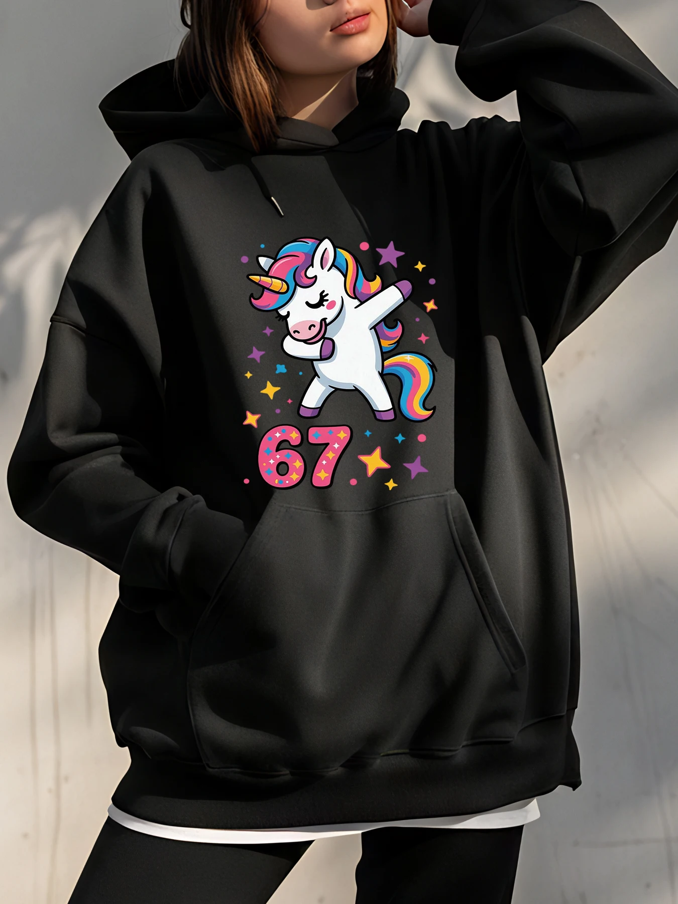 

Толстовка с единорогом и принтом 67, милый женский повседневный свитшот с радужным единорогом для повседневной носки и подарка