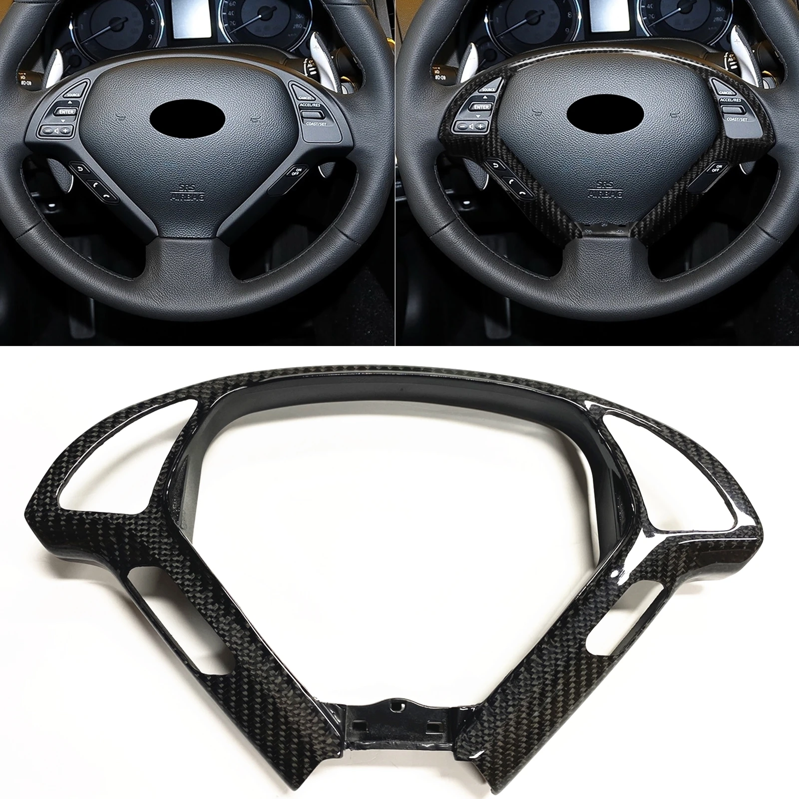 

Carbon Fiber Steering Wheel Panel Cover Trim Shell For Nissan & INFINITI G25 EX3 2012 & G37 EX37 2013 & Q40 2015