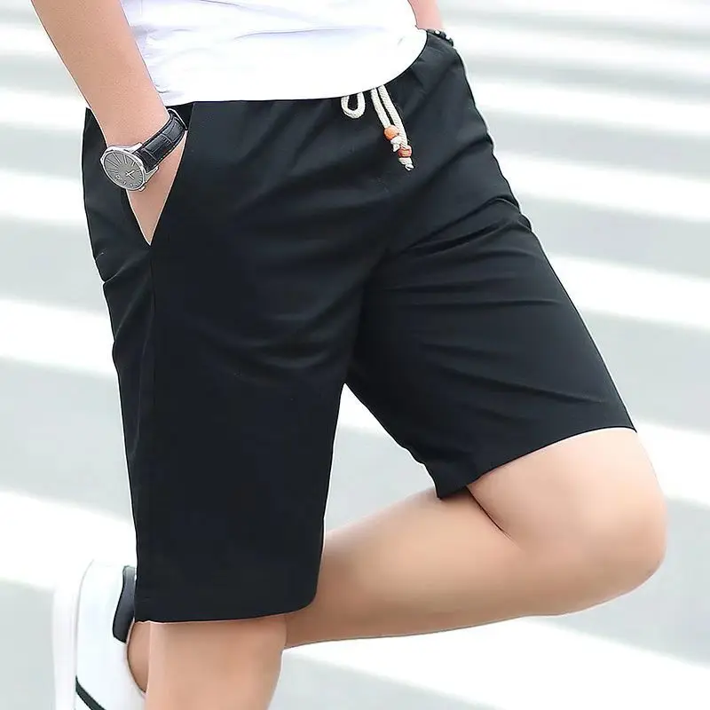 GELITAYIN Men's Cotton Shorts Drawstring Bermuda Solid Color Male Short Pants Dry Fit Clothing Vintage Y2k Hot Deals Novelty In