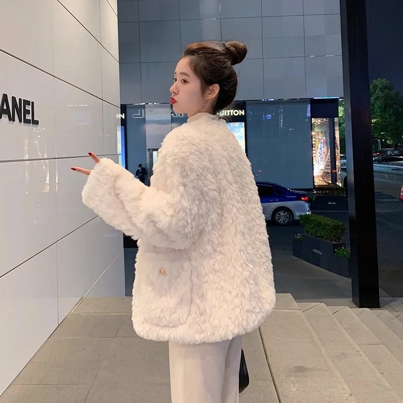 Thiened فرو الضأن Jaet المرأة 2025 جديد الخريف الشتاء حجم صغير فو الفراء Inteated الجلود الدافئة عادية Sle الوقوف صالح #4