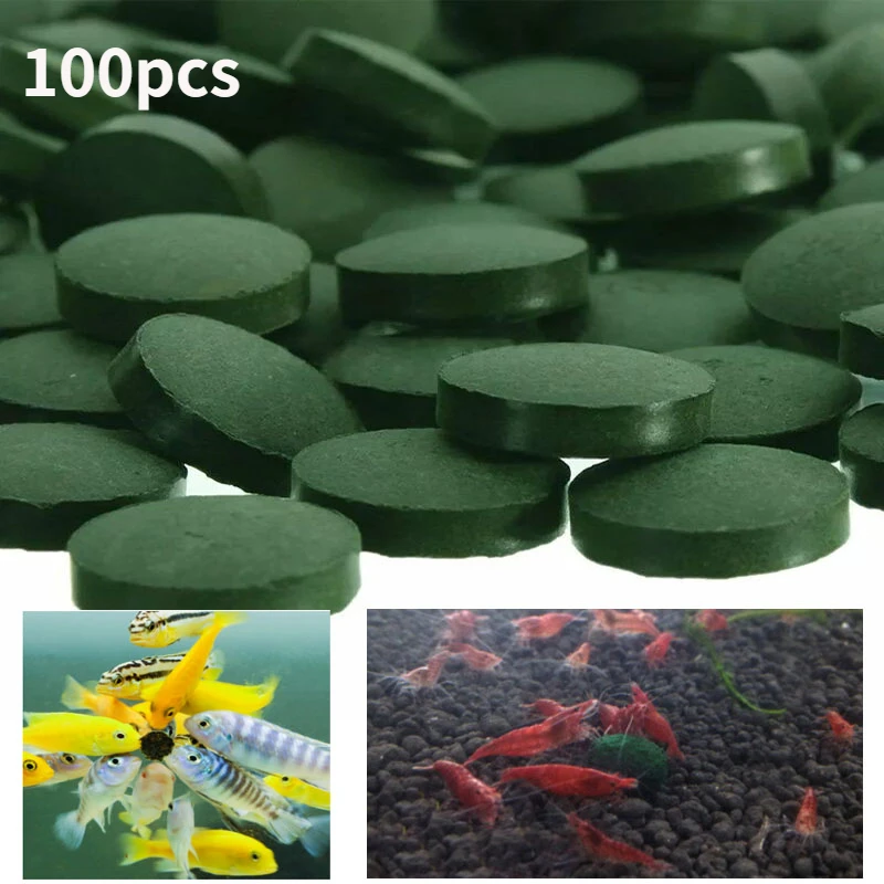 100 stücke Spirulina Tabletten Bereicherung Lieblings Tiernahrung Fisch Kristall Rote Garnelen Fischfutter Aquarium Zubehör