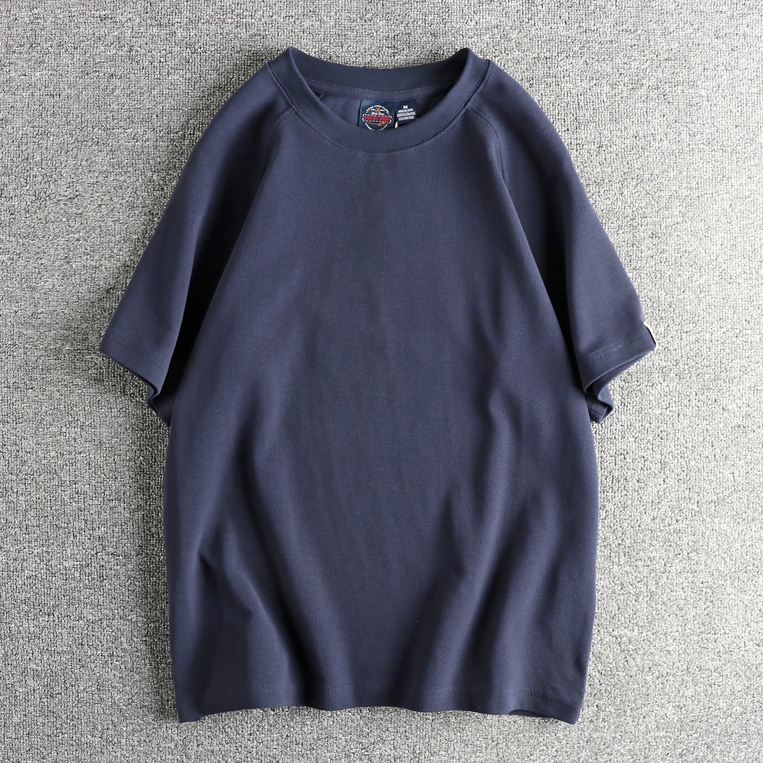 

Knit waffle fabric short sleeve T-shirt men's sleeves cloth label with British retro trend fashion half sleeve